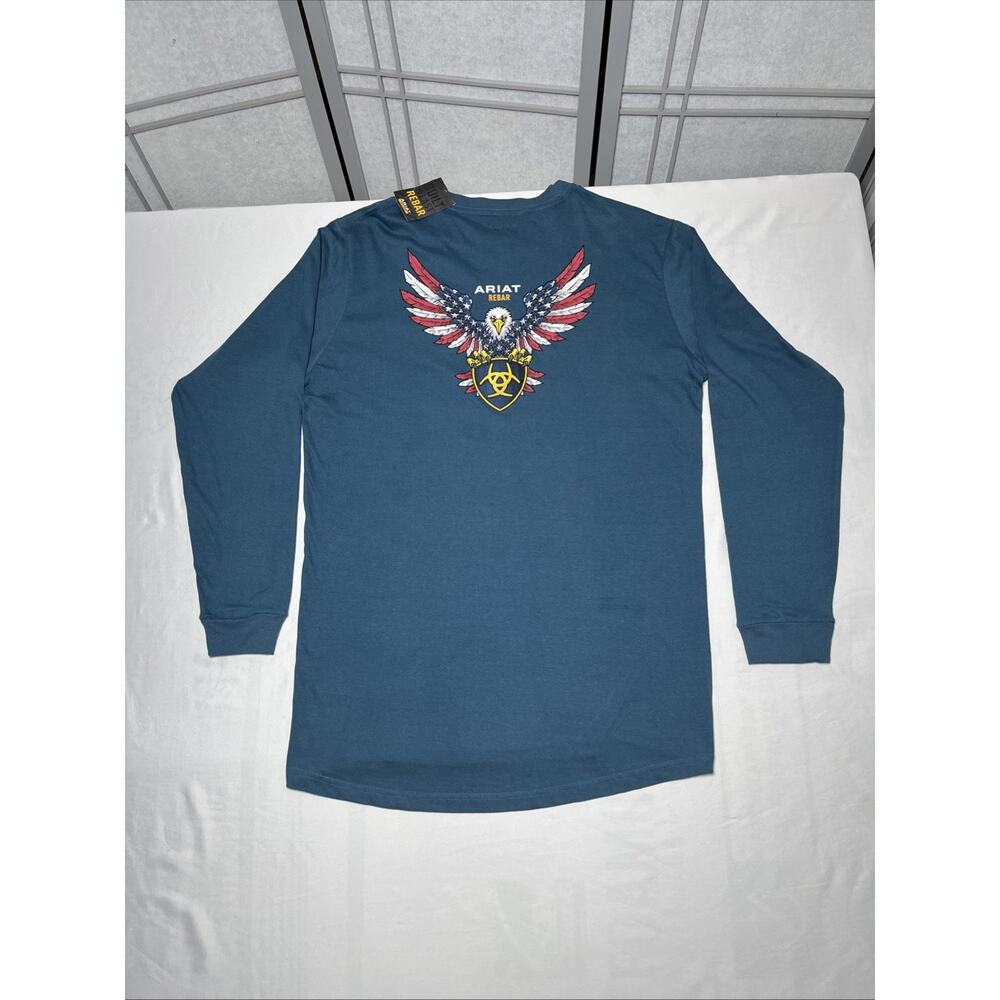 Men’s ARIAT REBAR Long Sleeve Graphic Tee With American Eagle On Back - Lg Tall